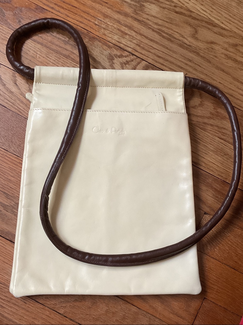 Vintage Cleo & Patek Paris Cream Crossbody Bag with Brown Strap